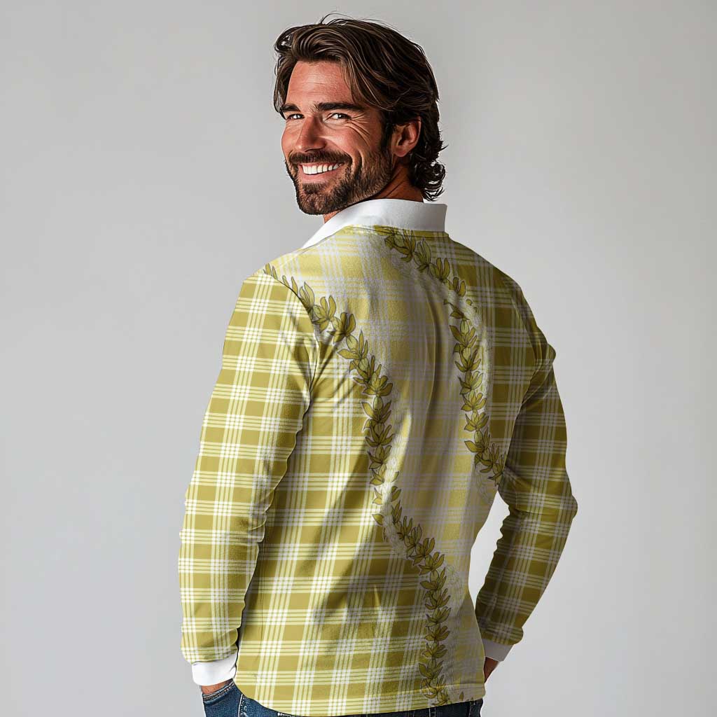 Yellow Hawaii Palaka Long Sleeve Polo Shirt Hawaiian Pikake Lei LT05 - Polynesian Pride