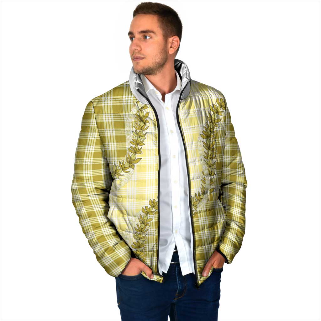 Yellow Hawaii Palaka Padded Jacket Hawaiian Pikake Lei