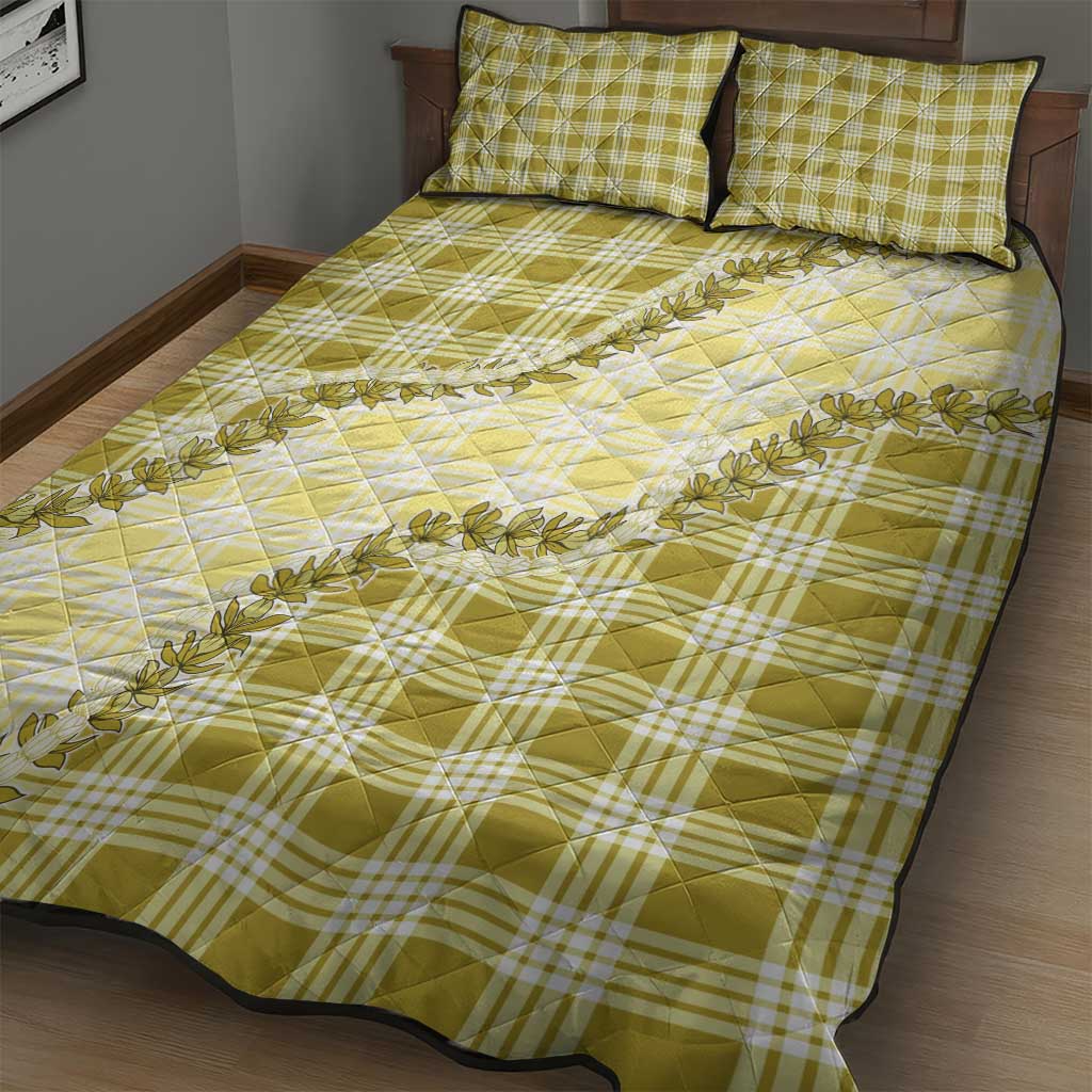 Yellow Hawaii Palaka Quilt Bed Set Hawaiian Pikake Lei