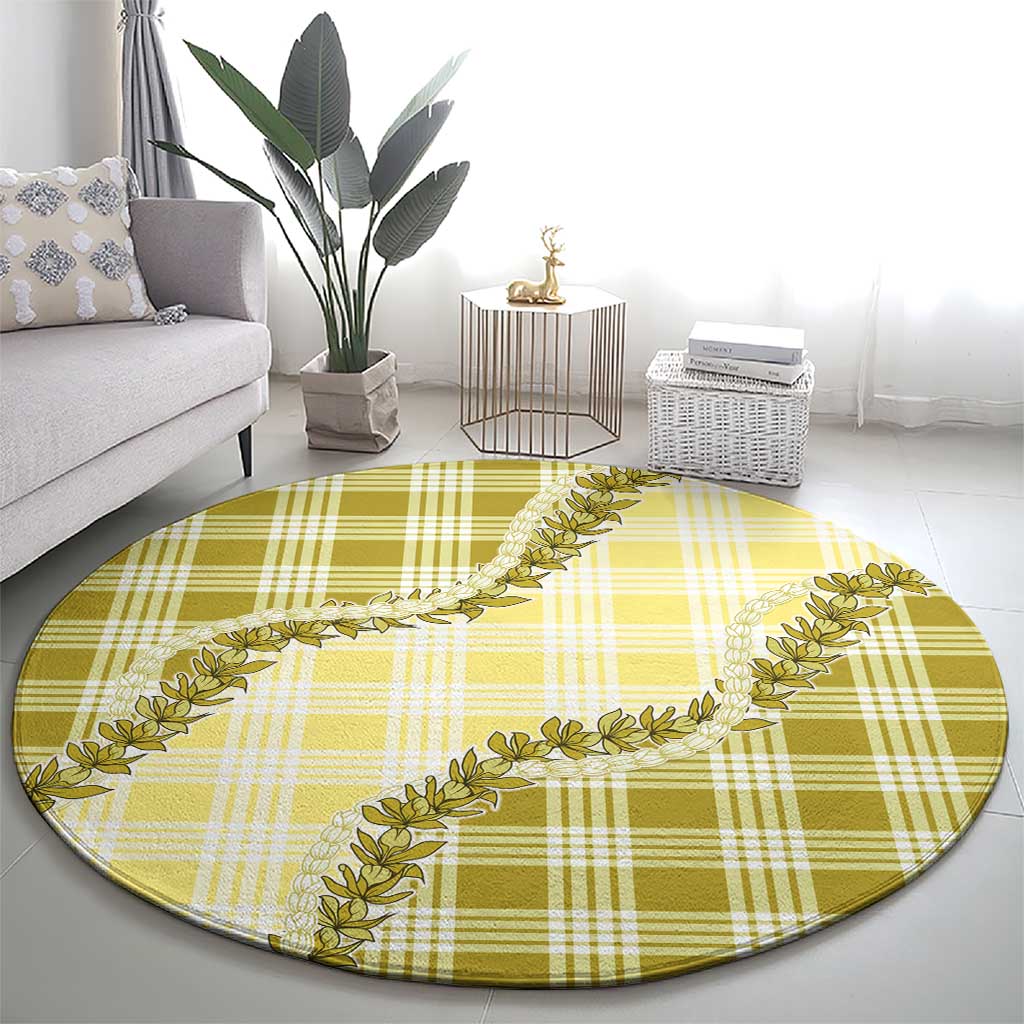 Yellow Hawaii Palaka Round Carpet Hawaiian Pikake Lei