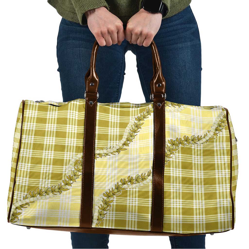 Yellow Hawaii Palaka Travel Bag Hawaiian Pikake Lei