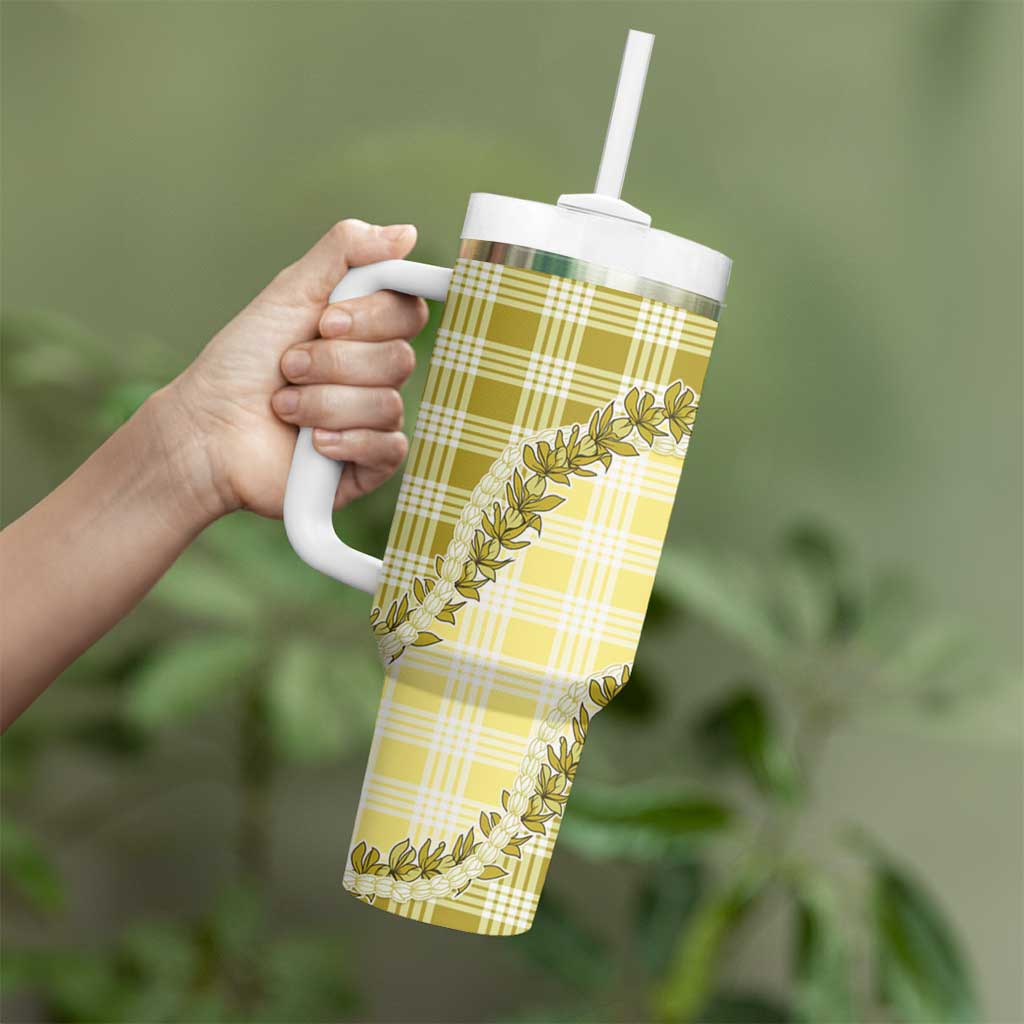 Yellow Hawaii Palaka Tumbler With Handle Hawaiian Pikake Lei