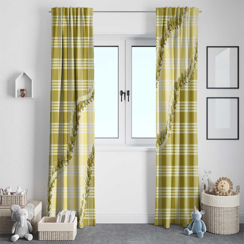 Yellow Hawaii Palaka Window Curtain Hawaiian Pikake Lei