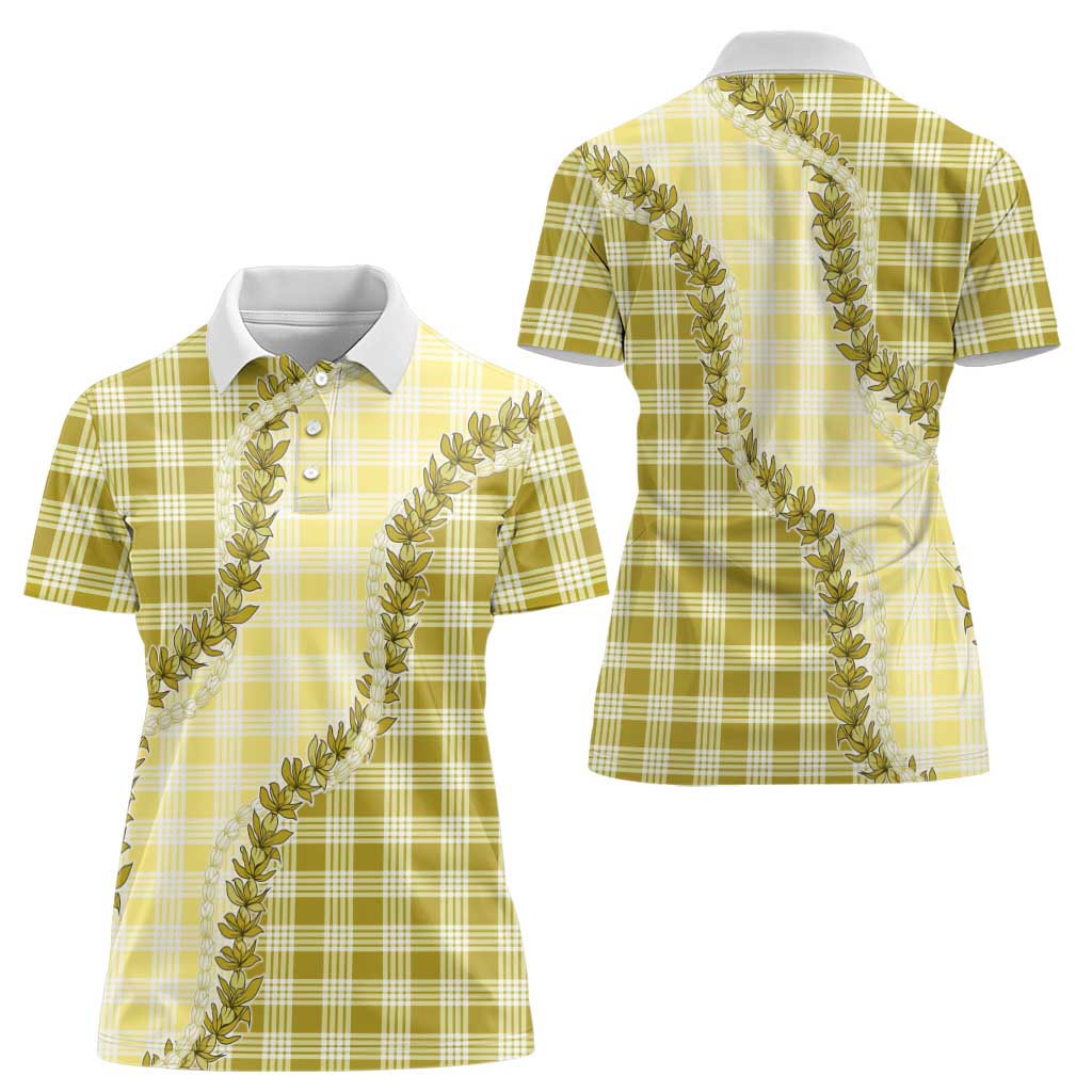 Yellow Hawaii Palaka Women Polo Shirt Hawaiian Pikake Lei