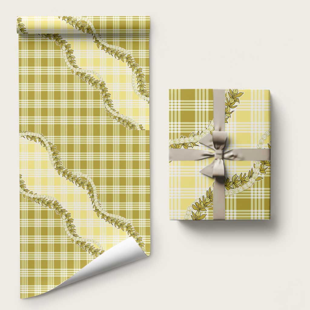 Yellow Hawaii Palaka Wrapping Paper Hawaiian Pikake Lei