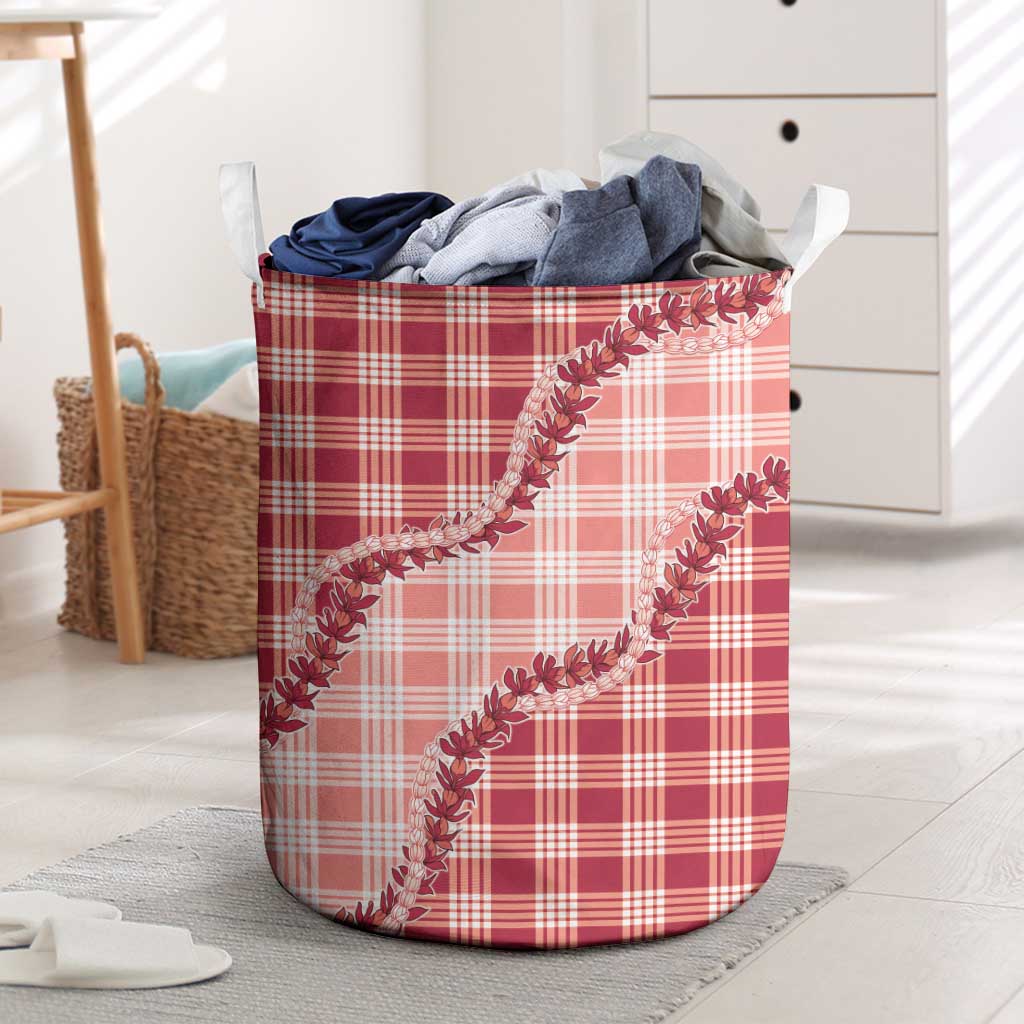 Red Hawaii Palaka Laundry Basket Hawaiian Pikake Lei