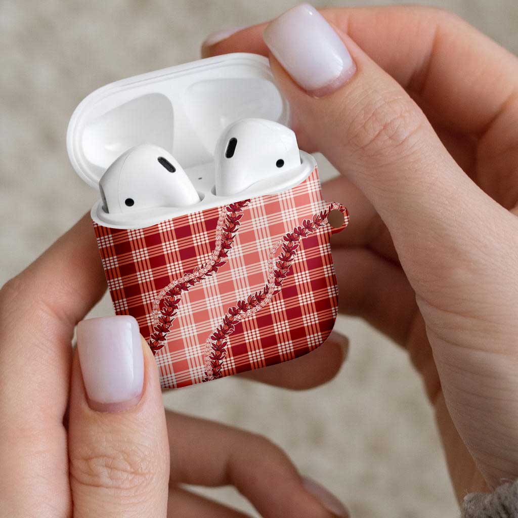 Red Hawaii Palaka AirPods Case Hawaiian Pikake Lei