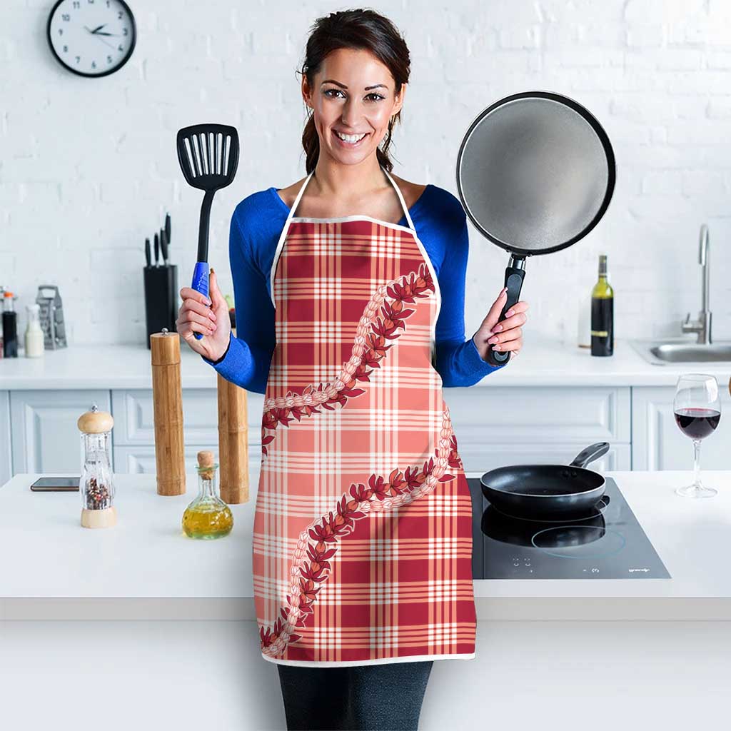 Red Hawaii Palaka Apron Hawaiian Pikake Lei
