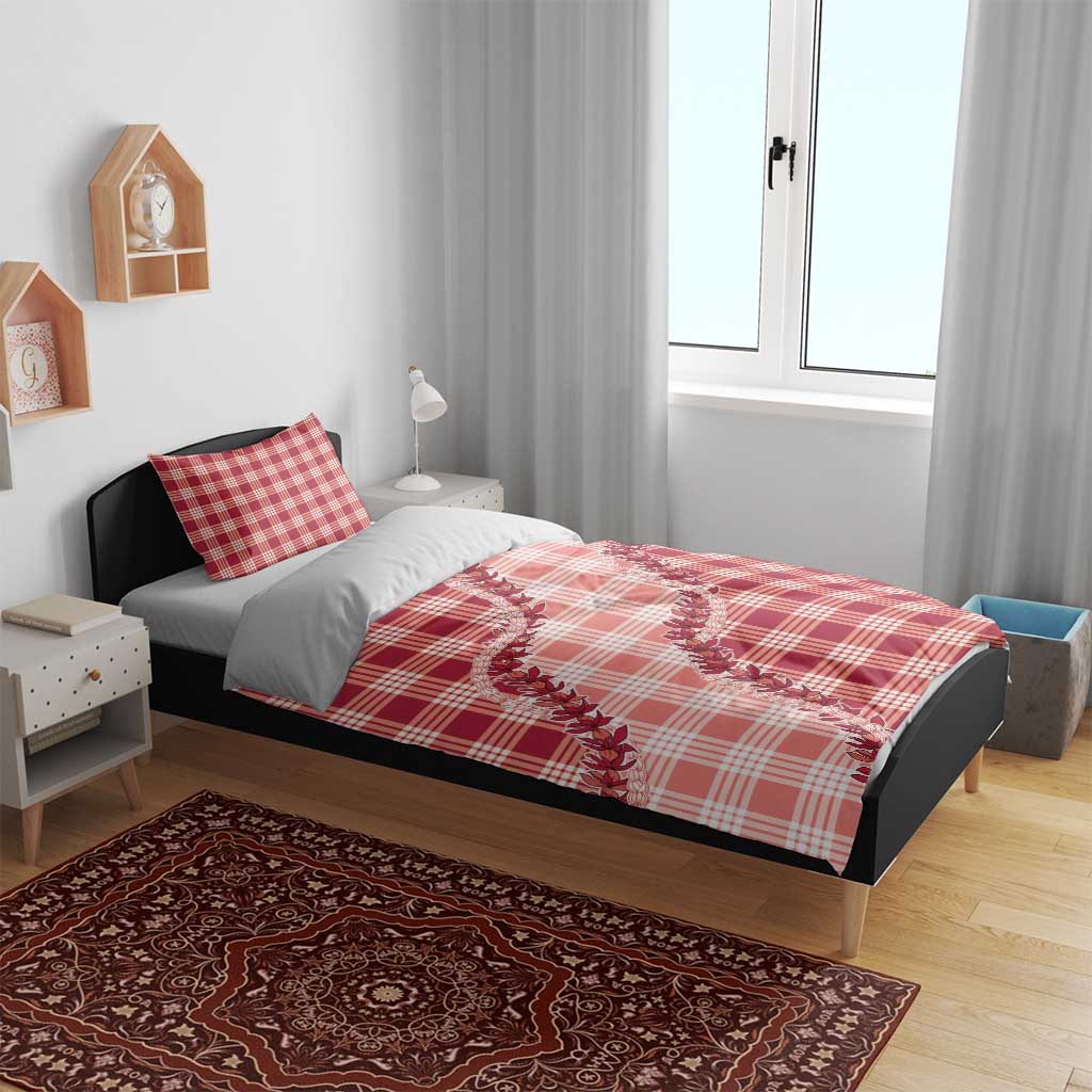 Red Hawaii Palaka Bedding Set Hawaiian Pikake Lei