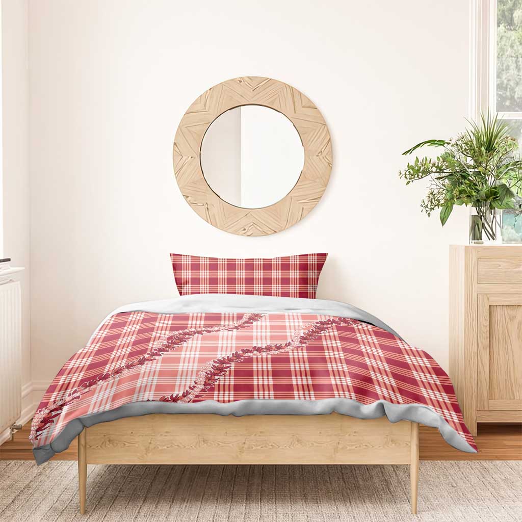 Red Hawaii Palaka Bedding Set Hawaiian Pikake Lei