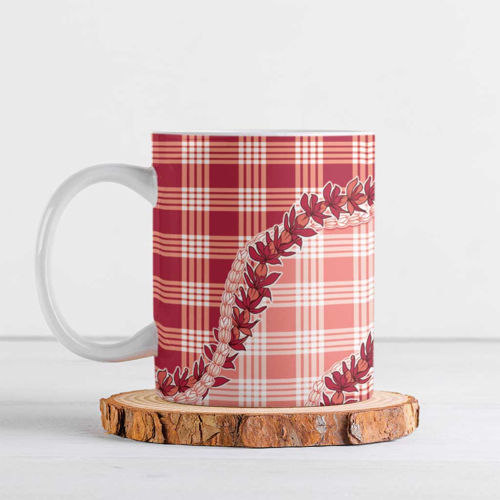 Red Hawaii Palaka Ceramic Mug Hawaiian Pikake Lei