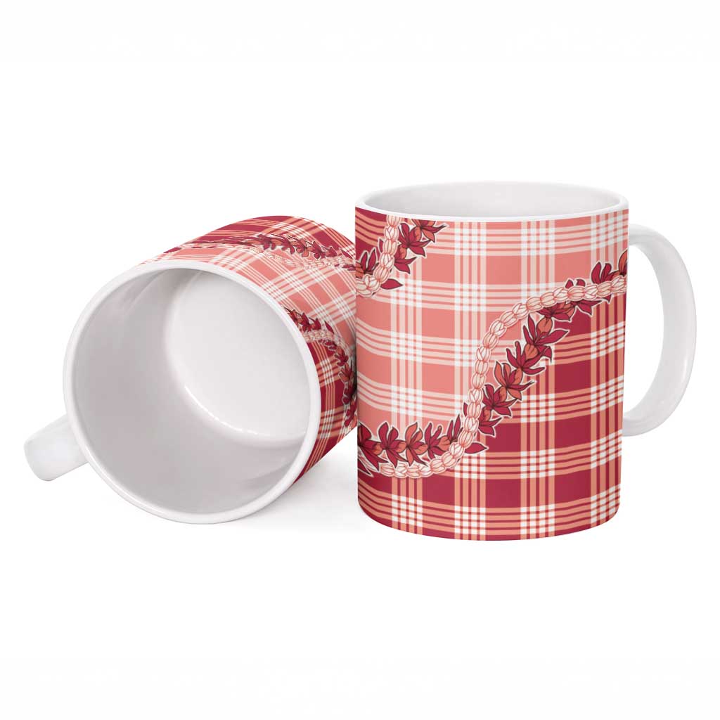 Red Hawaii Palaka Ceramic Mug Hawaiian Pikake Lei