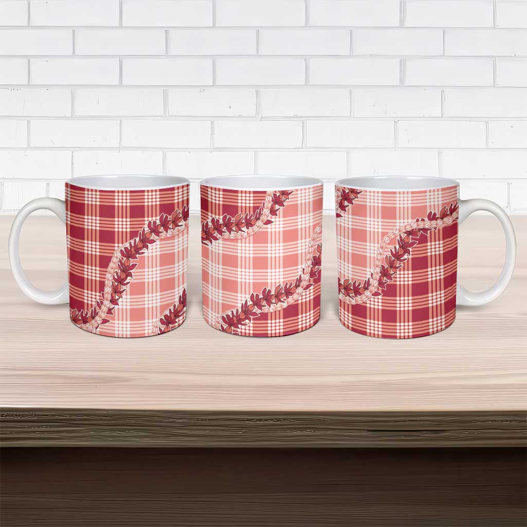 Red Hawaii Palaka Ceramic Mug Hawaiian Pikake Lei