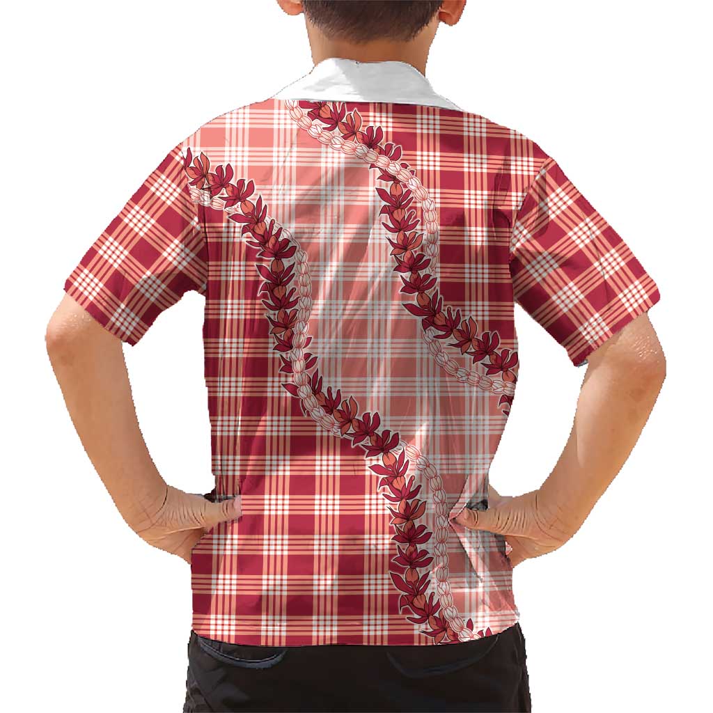 Red Hawaii Palaka Family Matching Puletasi and Hawaiian Shirt Hawaiian Pikake Lei