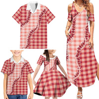 Red Hawaii Palaka Family Matching Summer Maxi Dress and Hawaiian Shirt Hawaiian Pikake Lei