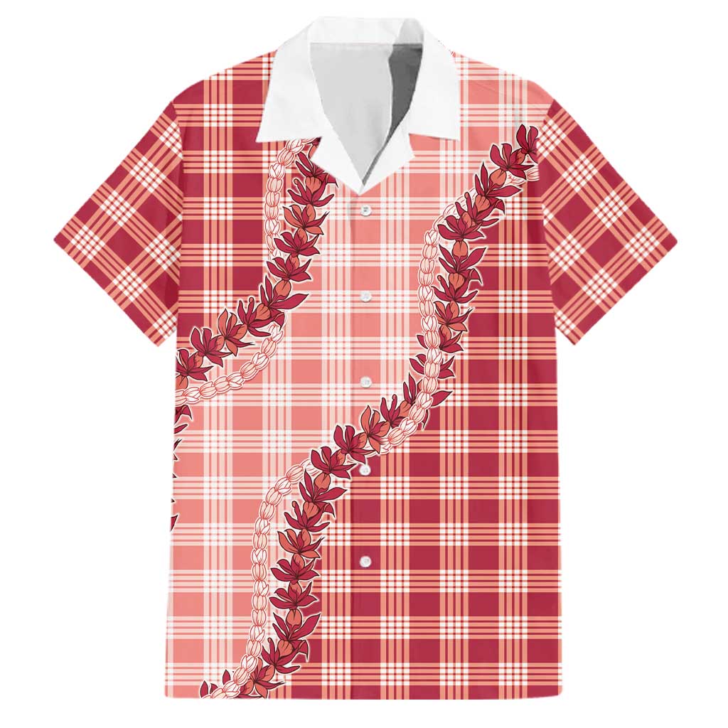 Red Hawaii Palaka Family Matching Summer Maxi Dress and Hawaiian Shirt Hawaiian Pikake Lei