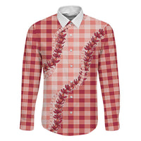 Red Hawaii Palaka Family Matching Summer Maxi Dress and Hawaiian Shirt Hawaiian Pikake Lei
