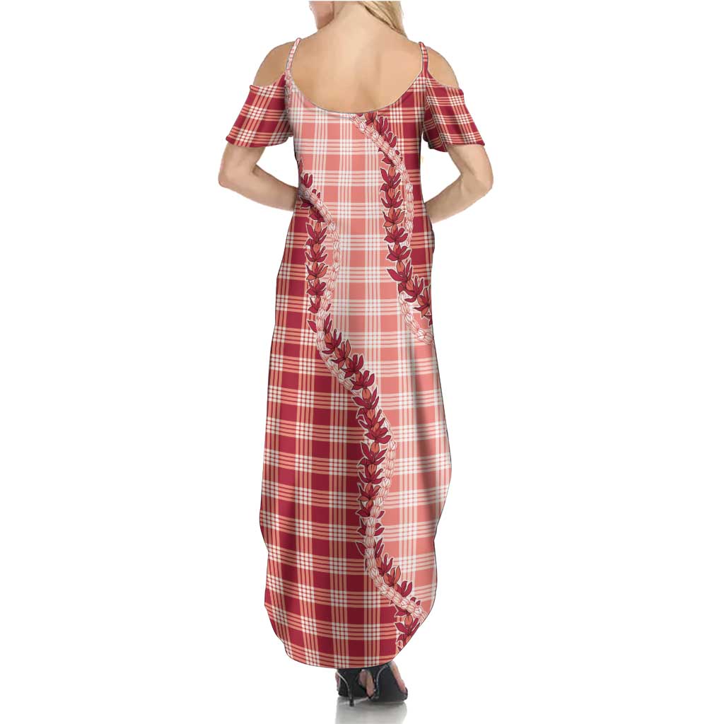 Red Hawaii Palaka Family Matching Summer Maxi Dress and Hawaiian Shirt Hawaiian Pikake Lei
