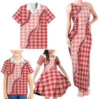 Red Hawaii Palaka Family Matching Tank Maxi Dress and Hawaiian Shirt Hawaiian Pikake Lei
