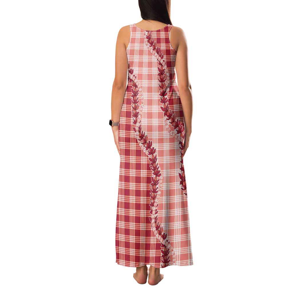 Red Hawaii Palaka Family Matching Tank Maxi Dress and Hawaiian Shirt Hawaiian Pikake Lei