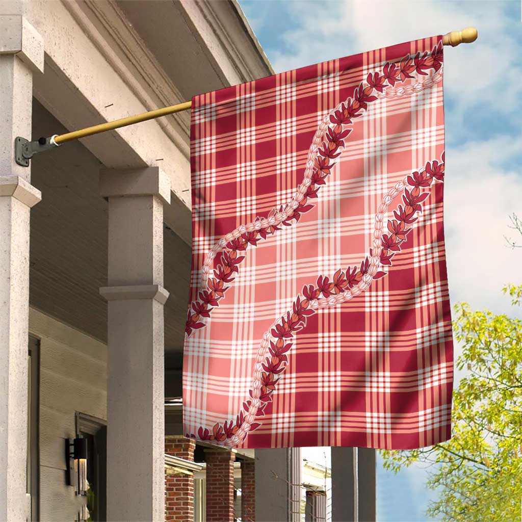 Red Hawaii Palaka Garden Flag Hawaiian Pikake Lei