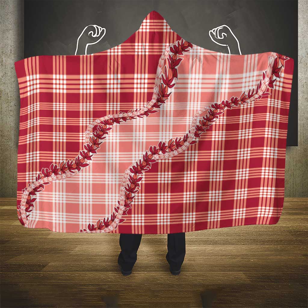 Red Hawaii Palaka Hooded Blanket Hawaiian Pikake Lei