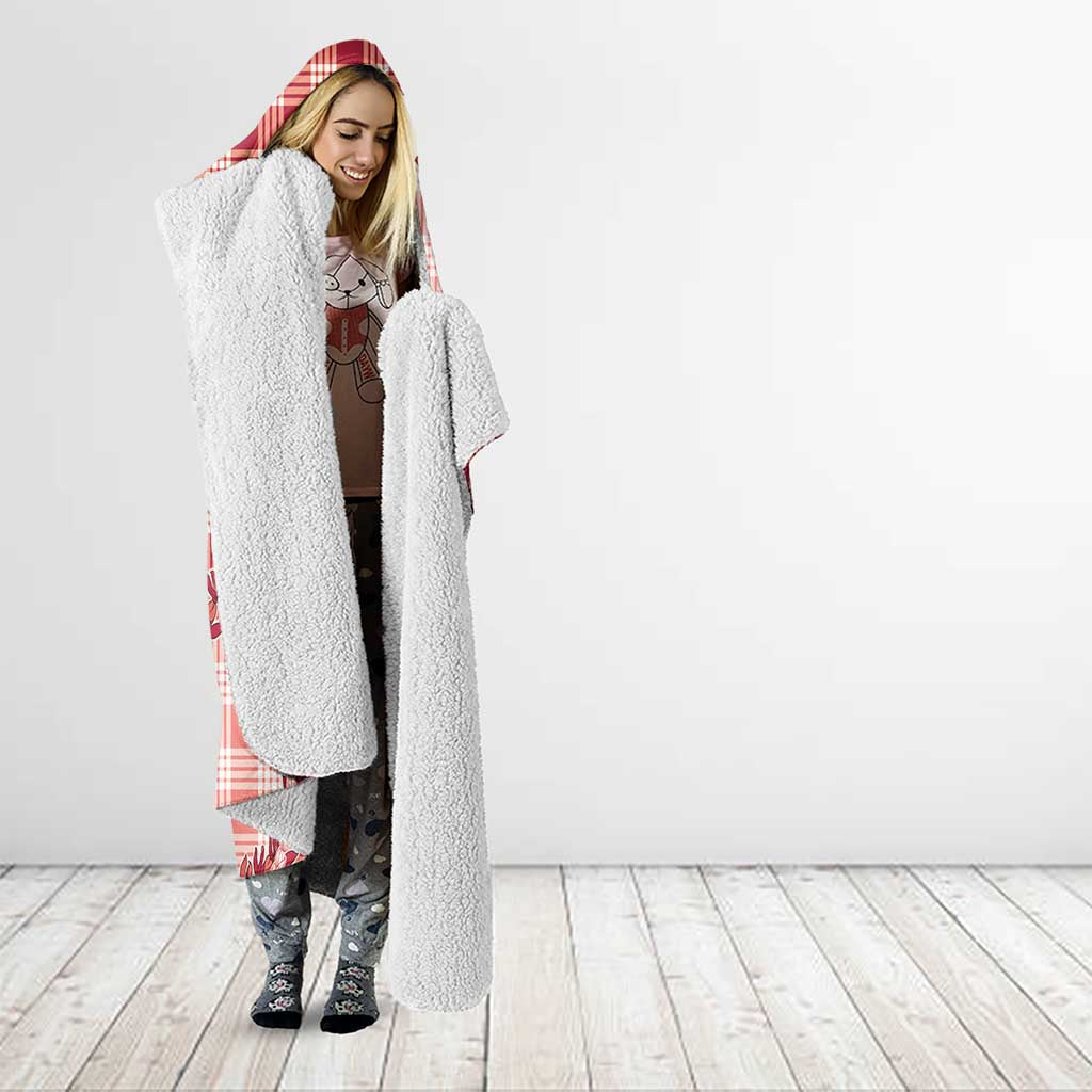 Red Hawaii Palaka Hooded Blanket Hawaiian Pikake Lei
