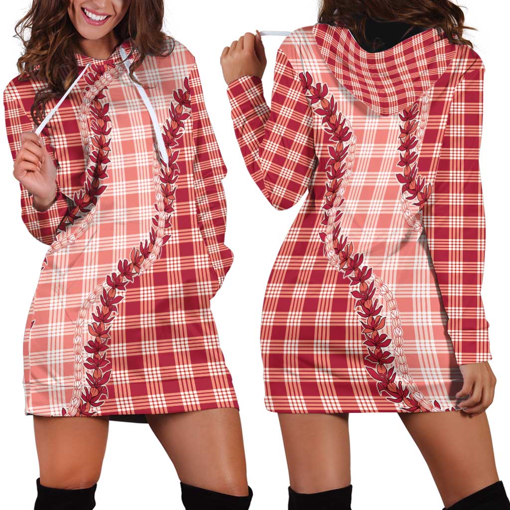 Red Hawaii Palaka Hoodie Dress Hawaiian Pikake Lei LT05 - Polynesian Pride