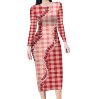 Red Hawaii Palaka Long Sleeve Bodycon Dress Hawaiian Pikake Lei LT05 Long Dress Red - Polynesian Pride