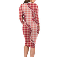 Red Hawaii Palaka Long Sleeve Bodycon Dress Hawaiian Pikake Lei LT05 - Polynesian Pride
