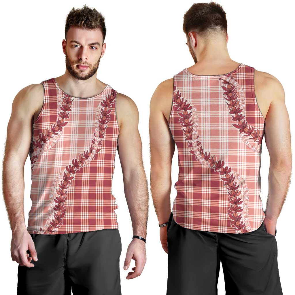 Red Hawaii Palaka Men Tank Top Hawaiian Pikake Lei