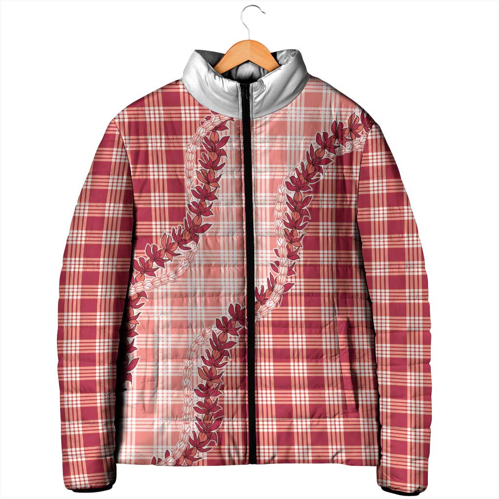 Red Hawaii Palaka Padded Jacket Hawaiian Pikake Lei