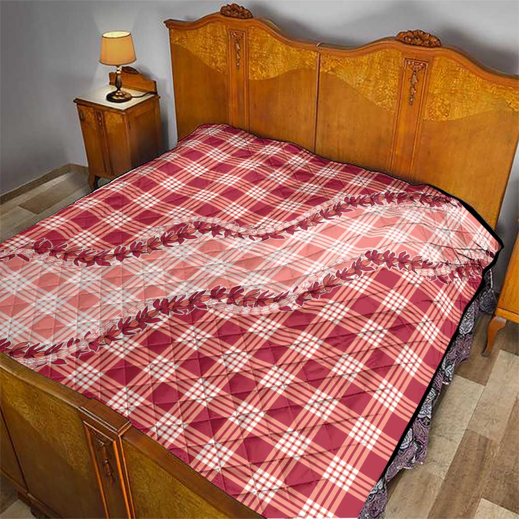 Red Hawaii Palaka Quilt Hawaiian Pikake Lei