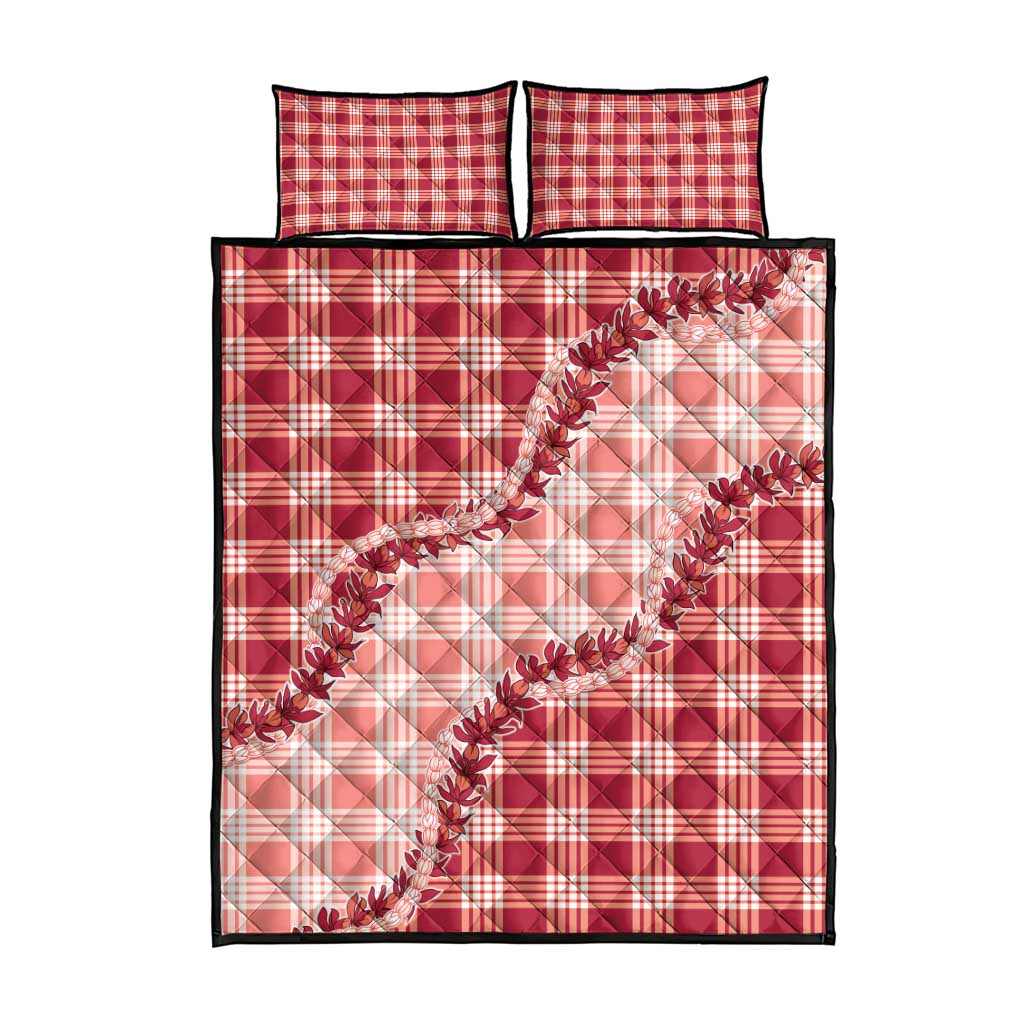 Red Hawaii Palaka Quilt Bed Set Hawaiian Pikake Lei