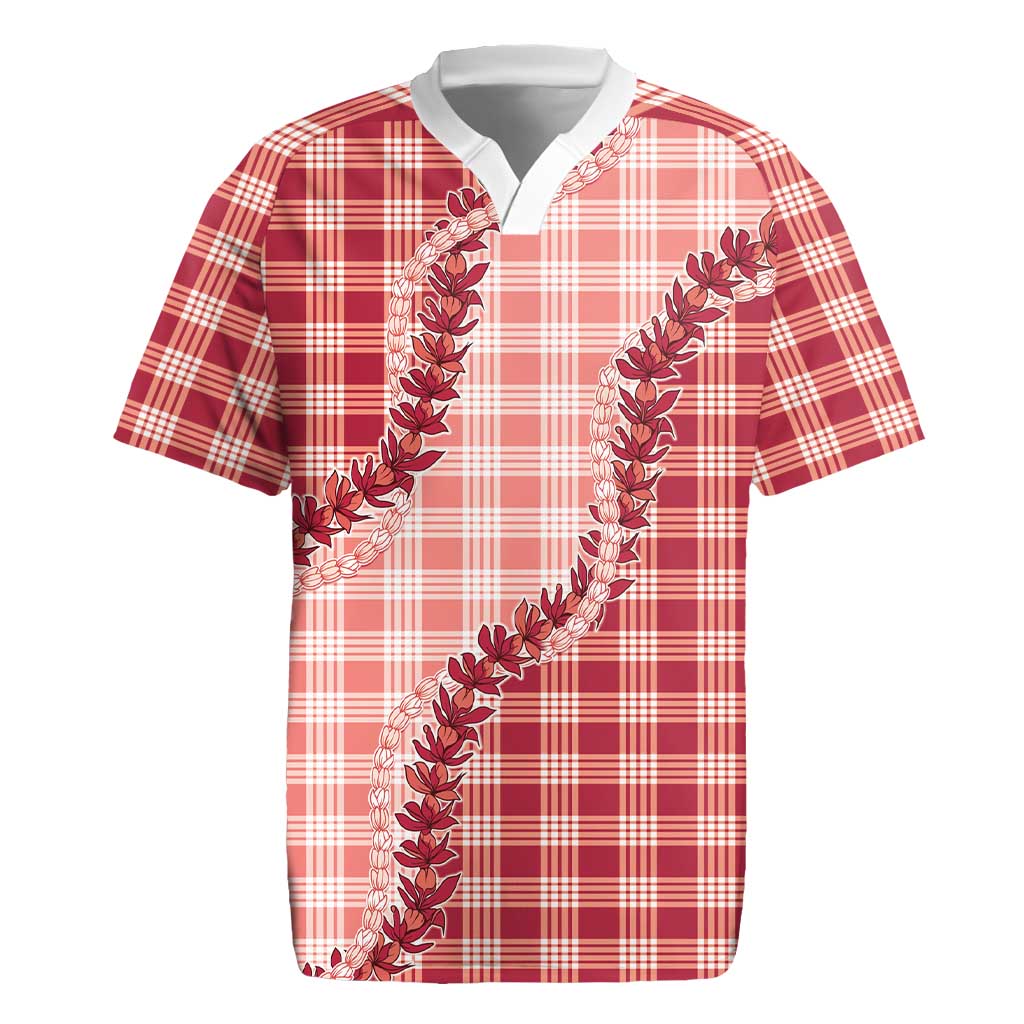 Red Hawaii Palaka Rugby Jersey Hawaiian Pikake Lei