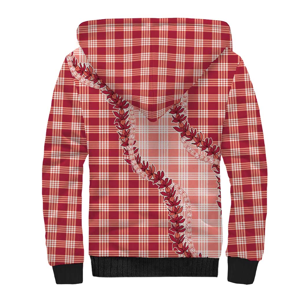 Red Hawaii Palaka Sherpa Hoodie Hawaiian Pikake Lei LT05 - Polynesian Pride