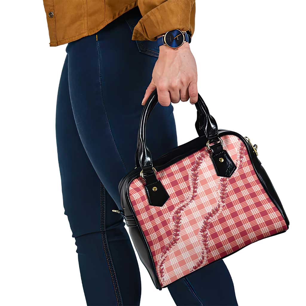 Red Hawaii Palaka Shoulder Handbag Hawaiian Pikake Lei