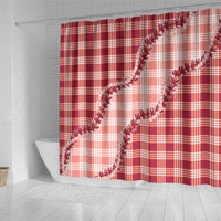 Red Hawaii Palaka Shower Curtain Hawaiian Pikake Lei