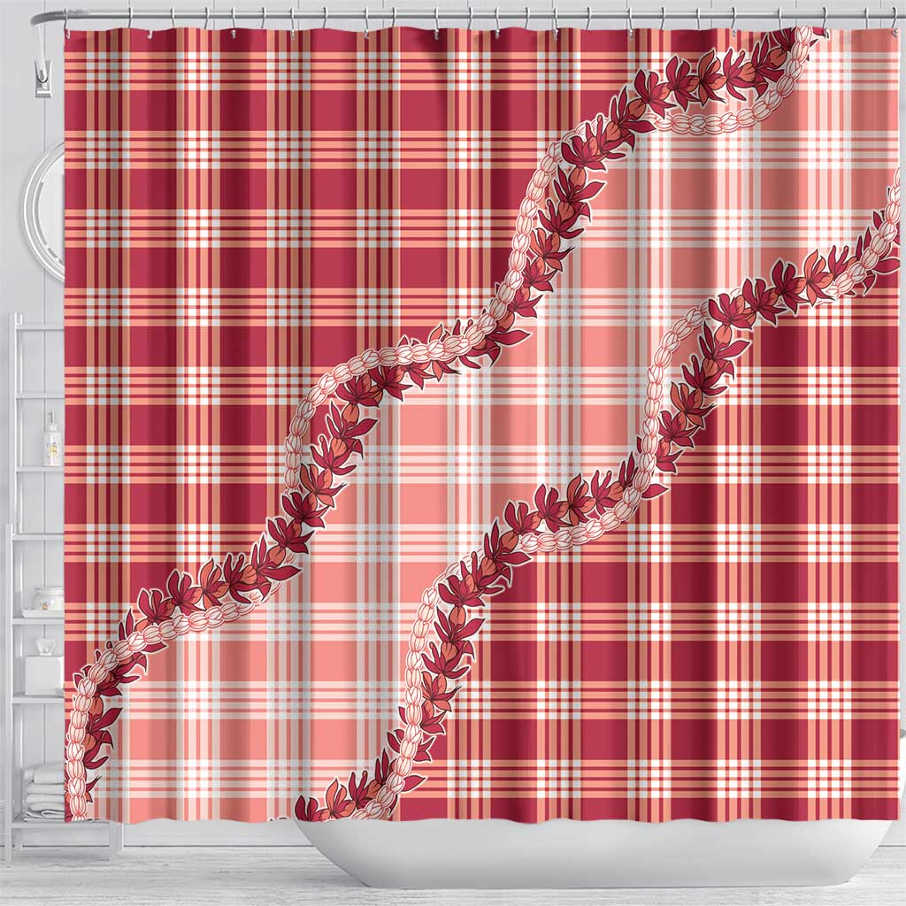 Red Hawaii Palaka Shower Curtain Hawaiian Pikake Lei