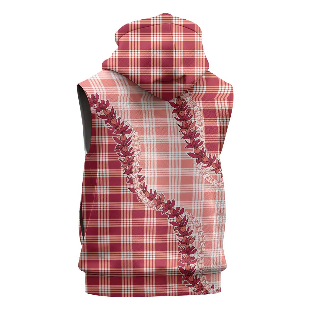 Red Hawaii Palaka Sleeveless Zip Hoodie Hawaiian Pikake Lei