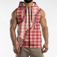 Red Hawaii Palaka Sleeveless Zip Hoodie Hawaiian Pikake Lei