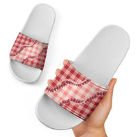 Red Hawaii Palaka Slide Sandals Hawaiian Pikake Lei