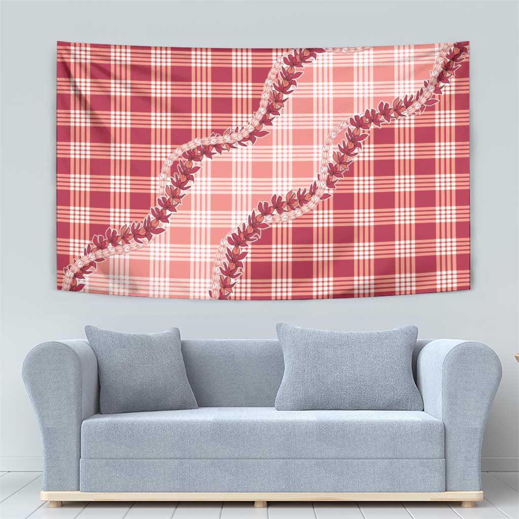 Red Hawaii Palaka Tapestry Hawaiian Pikake Lei