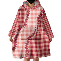 Red Hawaii Palaka Wearable Blanket Hoodie Hawaiian Pikake Lei LT05 - Polynesian Pride