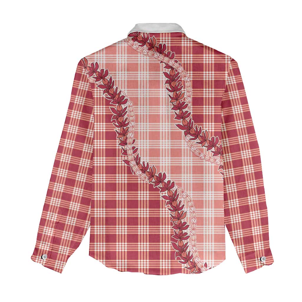 Red Hawaii Palaka Women Casual Shirt Hawaiian Pikake Lei LT05 - Polynesian Pride