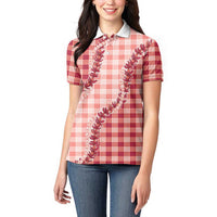 Red Hawaii Palaka Women Polo Shirt Hawaiian Pikake Lei