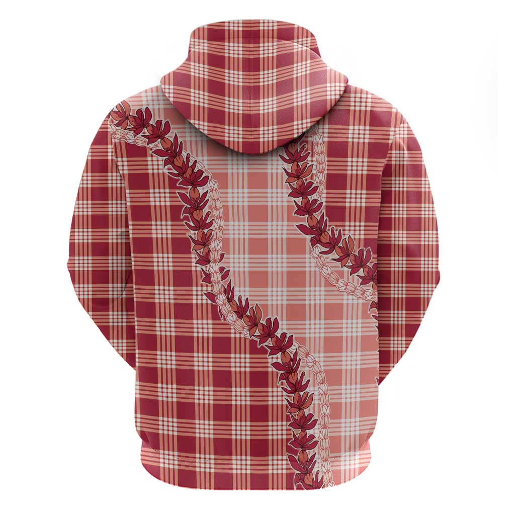 Red Hawaii Palaka Zip Hoodie Hawaiian Pikake Lei