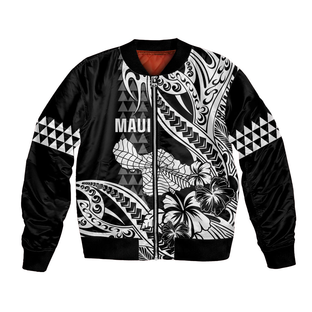Hawaii Maui Upena Kiloi Bomber Jacket Kakau Tribal Pattern Black Version