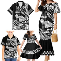 Hawaii Maui Upena Kiloi Family Matching Mermaid Dress and Hawaiian Shirt Kakau Tribal Pattern Black Version