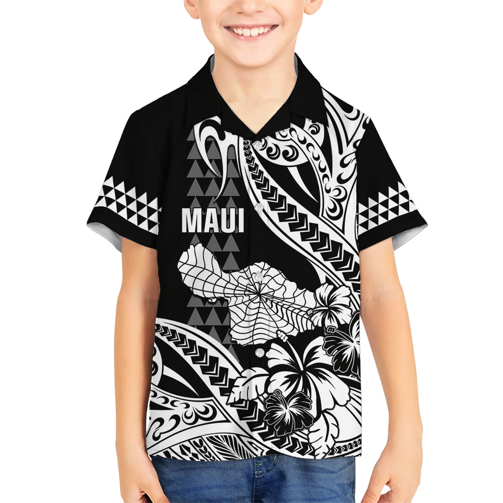Hawaii Maui Upena Kiloi Family Matching Off Shoulder Short Dress and Hawaiian Shirt Kakau Tribal Pattern Black Version